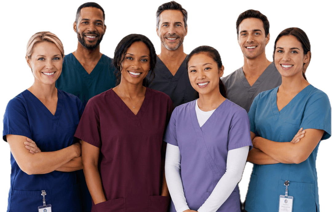 Group of nurses in scrubs.